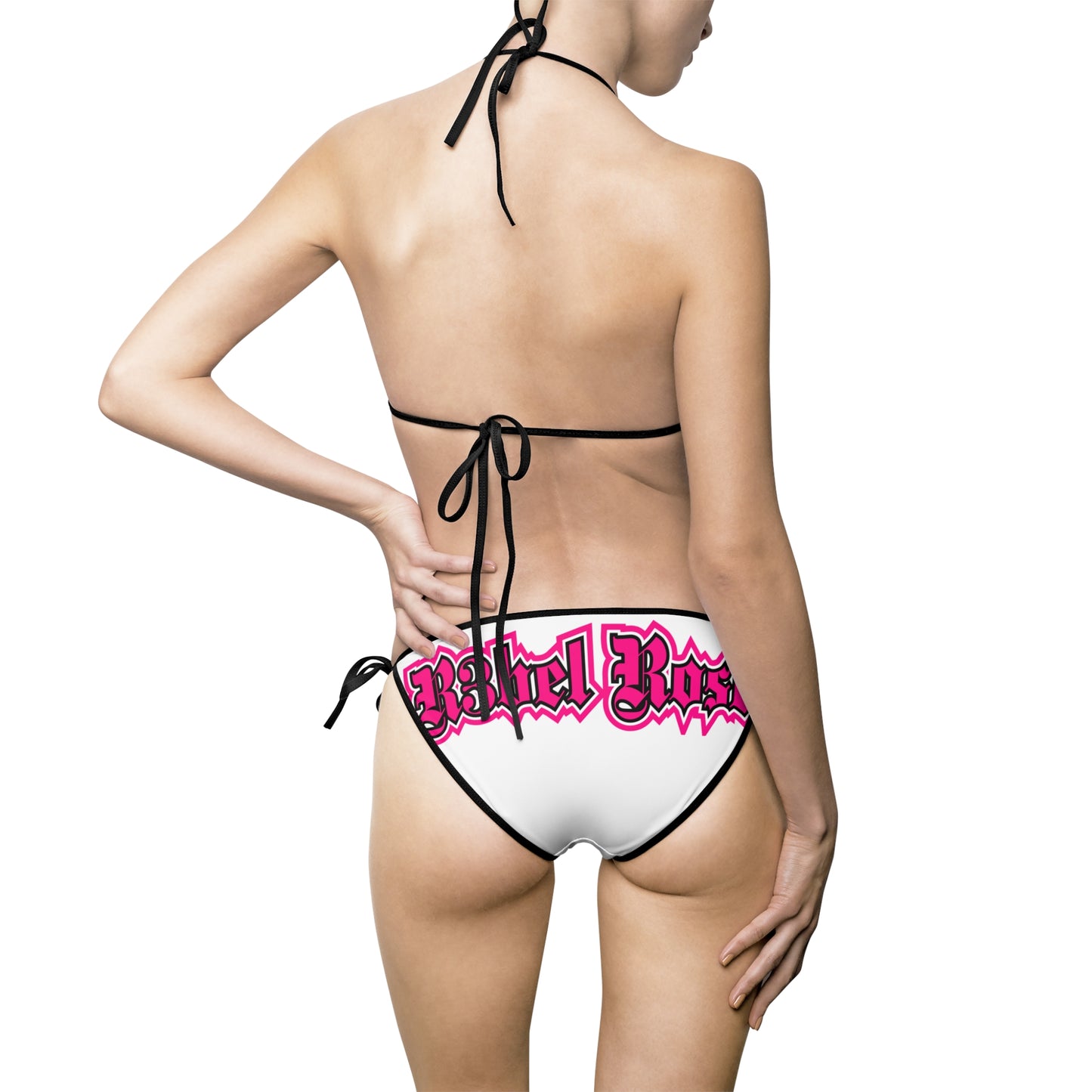 White/Pink Logo Print Bikini