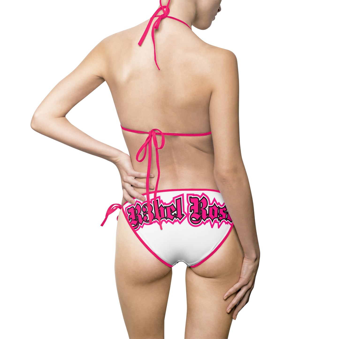 White/Pink Logo Print Bikini